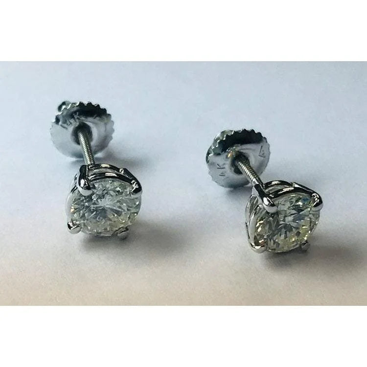1.60 Carats Genuine Round Diamond Stud Earrings