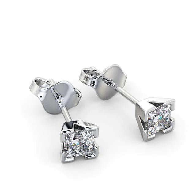 1.60 Carats Princess Cut Studs Real Diamond Earring White Gold 14K