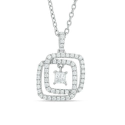 1.60 Ct Princess & Round Genuine Diamond Interlocking Pendant White Gold 14K