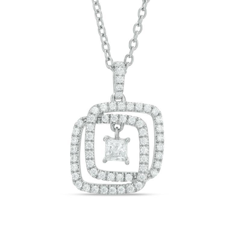 1.60 Ct Princess & Round Genuine Diamond Interlocking Pendant White Gold 14K
