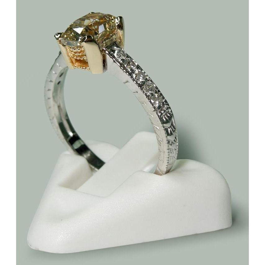 1.60 Ct Radiant & Round Natural Diamonds Wedding Ring Two 