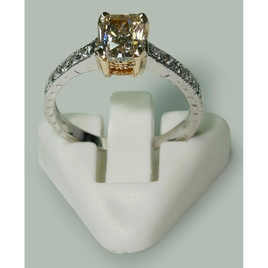 1.60 Ct Radiant & Round Natural Diamonds Ring Two Tone Gold