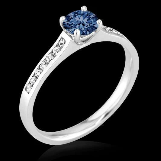 1.65 Ct Round Real Blue Diamond Engagement Ring Gemstone