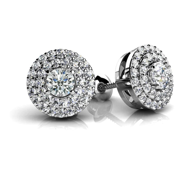 1.68 Ct Halo Gorgeous Round Brilliant Cut Real Diamonds Stud Earrings White