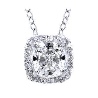 1.7 Carats Cushion & Round Halo Natural Diamond Pendant White Gold 14K