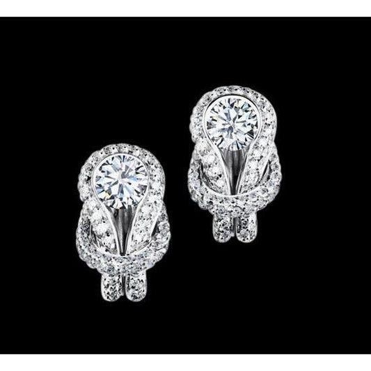 1.7 Ct Knot Style Real Diamond Stud Earring Halo White Gold Jewelry