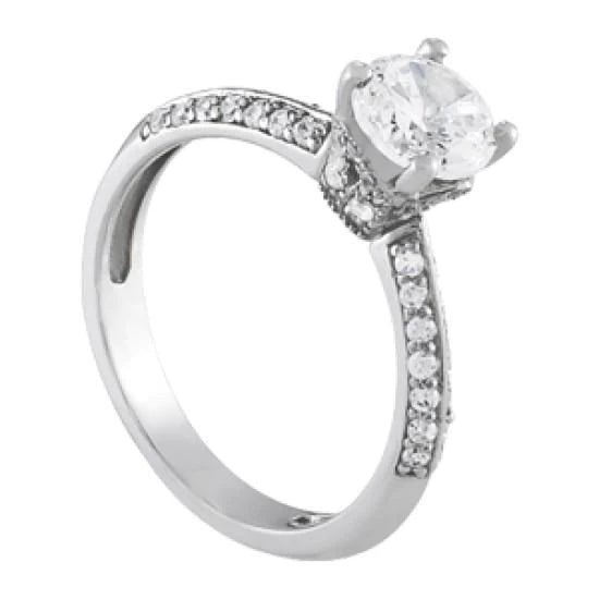 1.70 Carats Real Diamond White Gold Solitaire With Accents Engagement Ring