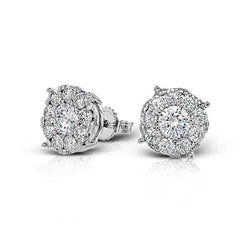 1.70 Carats Round Natural Diamond Halo Stud Earring Solid White Gold Jewelry