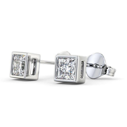 1.70 Ct Princess Cut Real Diamond Stud Earring Bezel Set Fine Gold Jewelry