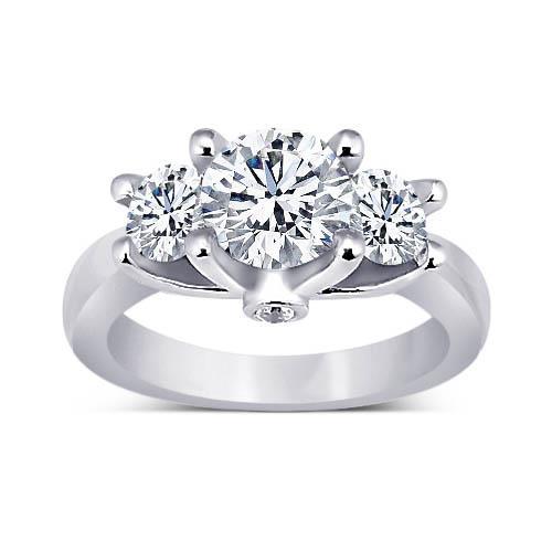 1.71 Ct. Round Real Diamonds 3 Stone Anniversary Ring White Gold Jewelry