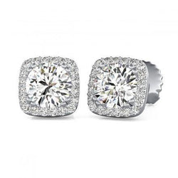 1.74 Ct Round Cut Halo Real Diamond Stud Lady Earring 14K White Gold
