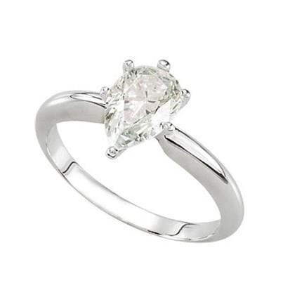 1.75 Carat Pear Solitaire Real Diamond Engagement Ring 14K White Gold