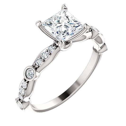 1.75 Carat Princess & Round Brilliant Natural Diamonds Wedding Ring