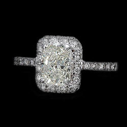 1.75 Carats Real Diamond Engagement Radiant Cut Antique Style Ring Gold Halo