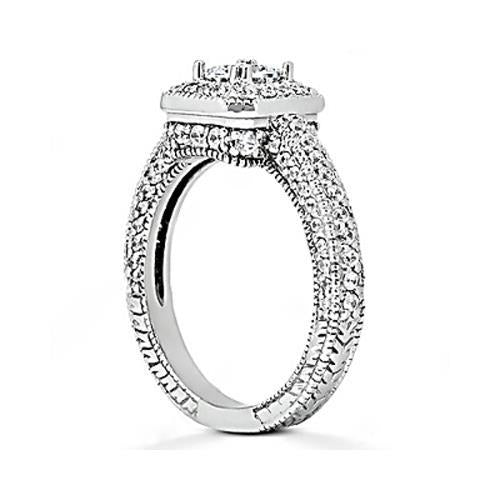 1.75 Carats Diamond Engagement Ring Pave Setting Milgrain Jewelry New