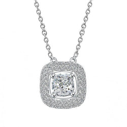 1.75 Carats Real Diamond Ladies Necklace Halo Pendant Gold White 14K