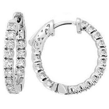 1.75 Carats Round Real Diamond Hoop Earring Solid White Gold