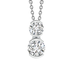 1.75 Carats Round Two Stone Real Diamond Slide Pendant Half Bezel Set Gold