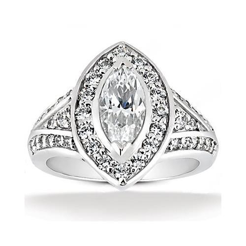 1.75 Ct Marquise Real Natural Earth Mined Diamond Halo Wedding Ring