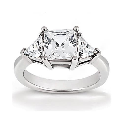 1.75 Ct. Princess Cut Real Diamond Three Stone Ring