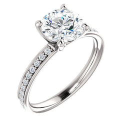 1.76 Carat Round Real Natural Earth Mined Diamond White Gold 14K Solitaire With Accents Ring