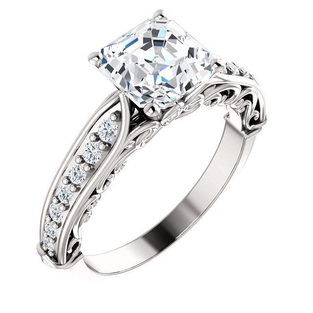1.76 Ct. Asscher & Round Real Diamond Wedding Anniversary Ring