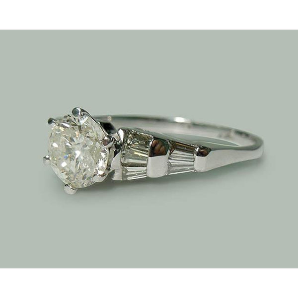 1.77 Carat Round & Baguette Real Diamonds Engagement Ring White Gold