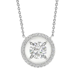 1.8 Carats Real Diamonds Circle Pendant Necklace With Chain White Gold