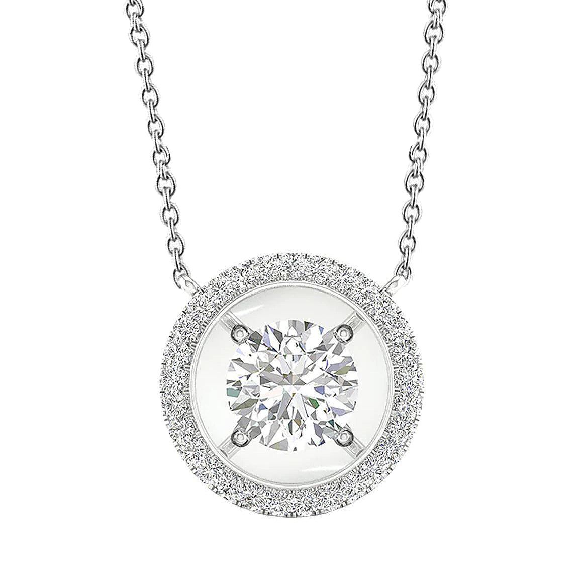 1.8 Carats Real Diamonds Circle Pendant Necklace With Chain White Gold