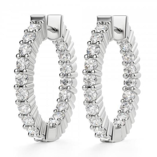 1.8 Ct Prong Set Round Real Diamond Hoop Earring