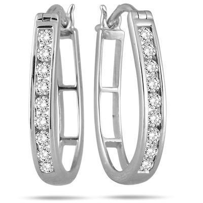 1.8 Ct Round Cut Real Diamond Oval Style Hoop Earring 14K White Gold