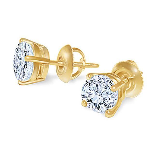 1.80 Carat Real Diamond Studs Earrings Screwback Yellow Gold Earring