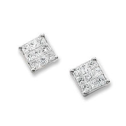 1.80 Carats Real Princess Diamond Stud Earring 14K White Gold