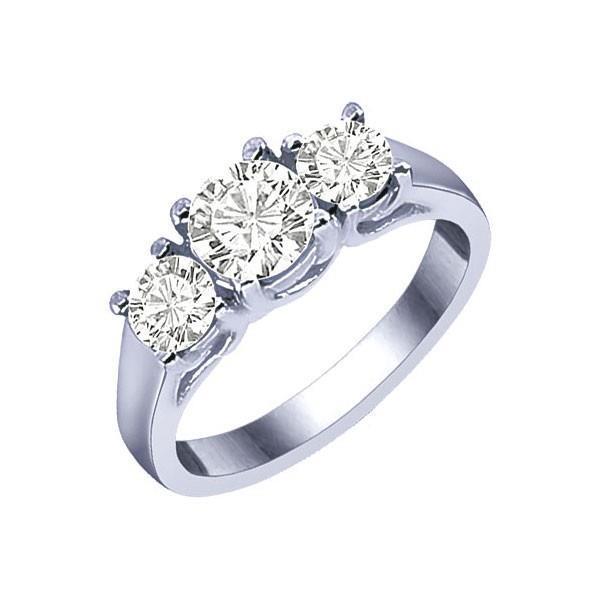1.80 Carats Three Stone Genuine Round Diamond Wedding Ring White Gold 14K