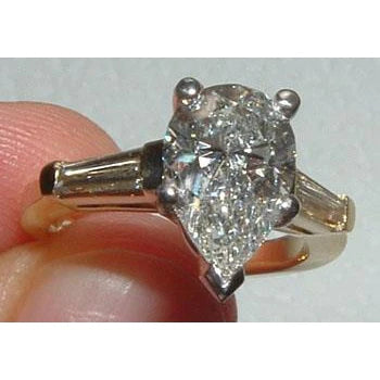 1.81 Ct. Genuine Diamonds Pear Cut Three Stone Two Tone Gold Ring
