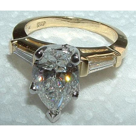 1.81 Ct. Genuine Diamonds Pear Cut Three Stone Two Tone Gold Ring