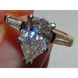 1.81 Ct. Genuine Diamonds Pear Cut Three Stone Two Tone Gold Ring