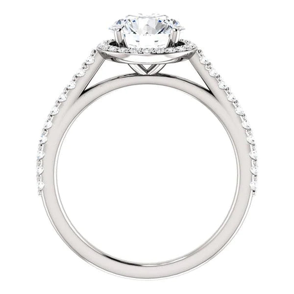1.85 Carat Round Real Diamond Halo Ring White Gold 14K