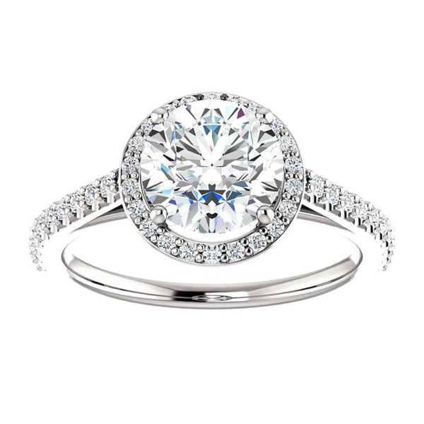 1.85 Carat Round Real Diamond Halo Ring White Gold 14K