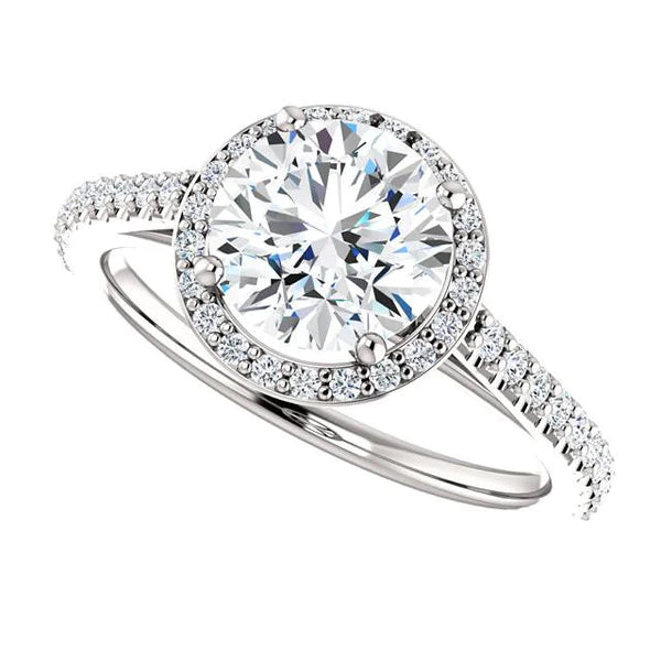 1.85 Carat Round Real Diamond Halo Ring White Gold 14K