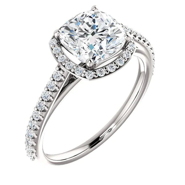 1.85 Carat Round Real Diamond Halo Ring White Gold 14K