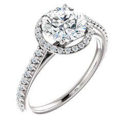 1.85 Carat Round Real Diamond Halo Ring White Gold 14K