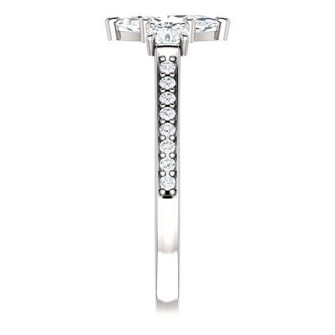 1.85 Ct. 3 Stone Marquise With Round Halo Real Diamonds Ring New