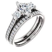 1.85 Ct. 3 Stone Marquise With Round Halo Real Diamonds Ring New