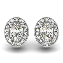 1.86 Carats Oval Real Diamonds Halo Studs Pair Earrings White Gold 14K