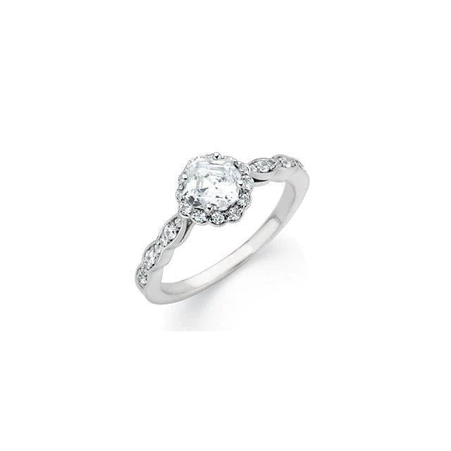 1.86 Ct. Asscher Round Brilliant Real Diamond Wedding Halo Ring
