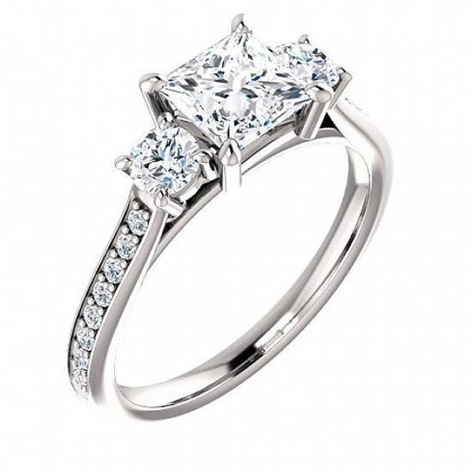 1.90 Carats 3 Stone Genuine Princess Center Diamond Engagement Ring Gold 2