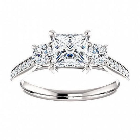 1.90 Carats 3 Stone Genuine Princess Center Diamond Engagement Ring Gold