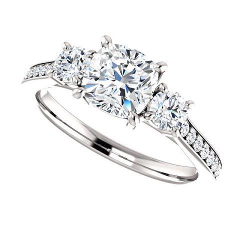 1.90 Ct 3 Stone Cushion Genuine Diamond Engagement Ring Band White Gold 4