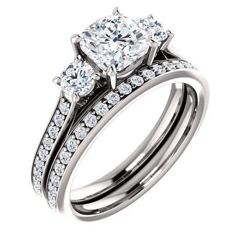 1.90 Ct 3 Stone Cushion Genuine Diamond Engagement Ring Band White Gold 5